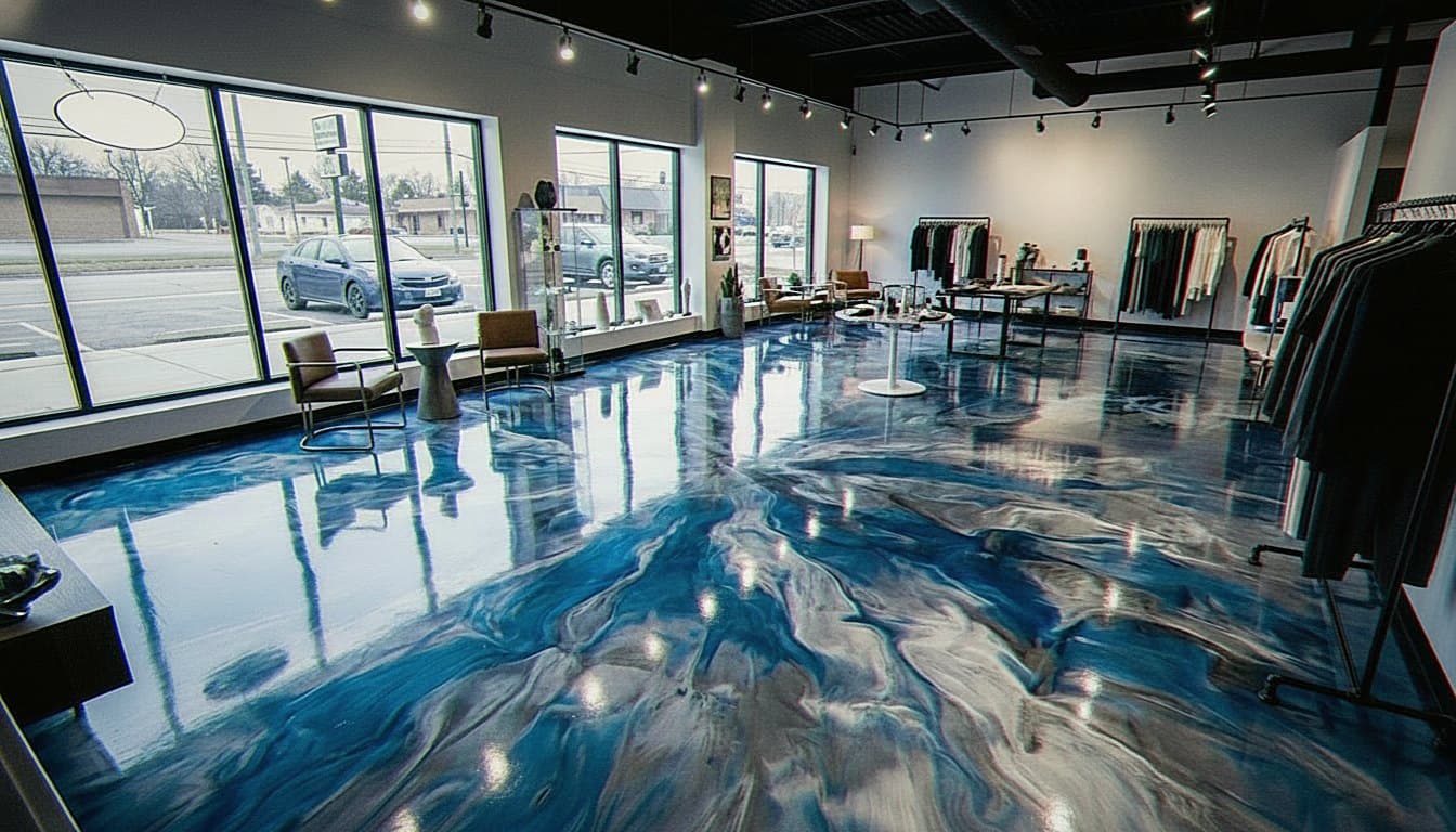 Showroom floor with copper and slate metallic epoxy